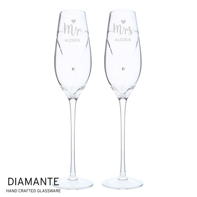 Personalised Hand Cut Mr & Mrs Pair of Flutes in Gift Box - Shop Personalised Gifts