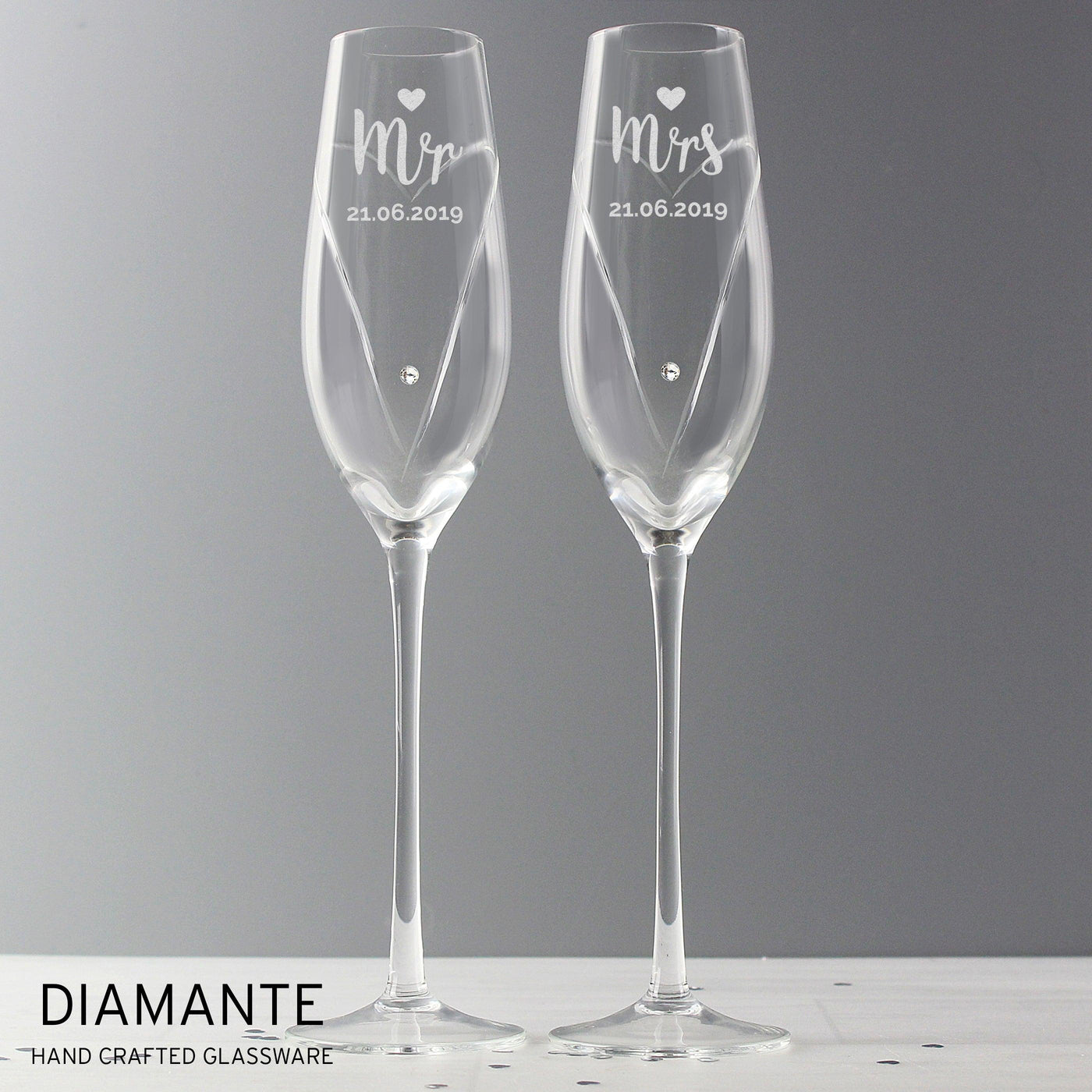 Personalised Hand Cut Mr & Mrs Pair of Flutes in Gift Box - Shop Personalised Gifts