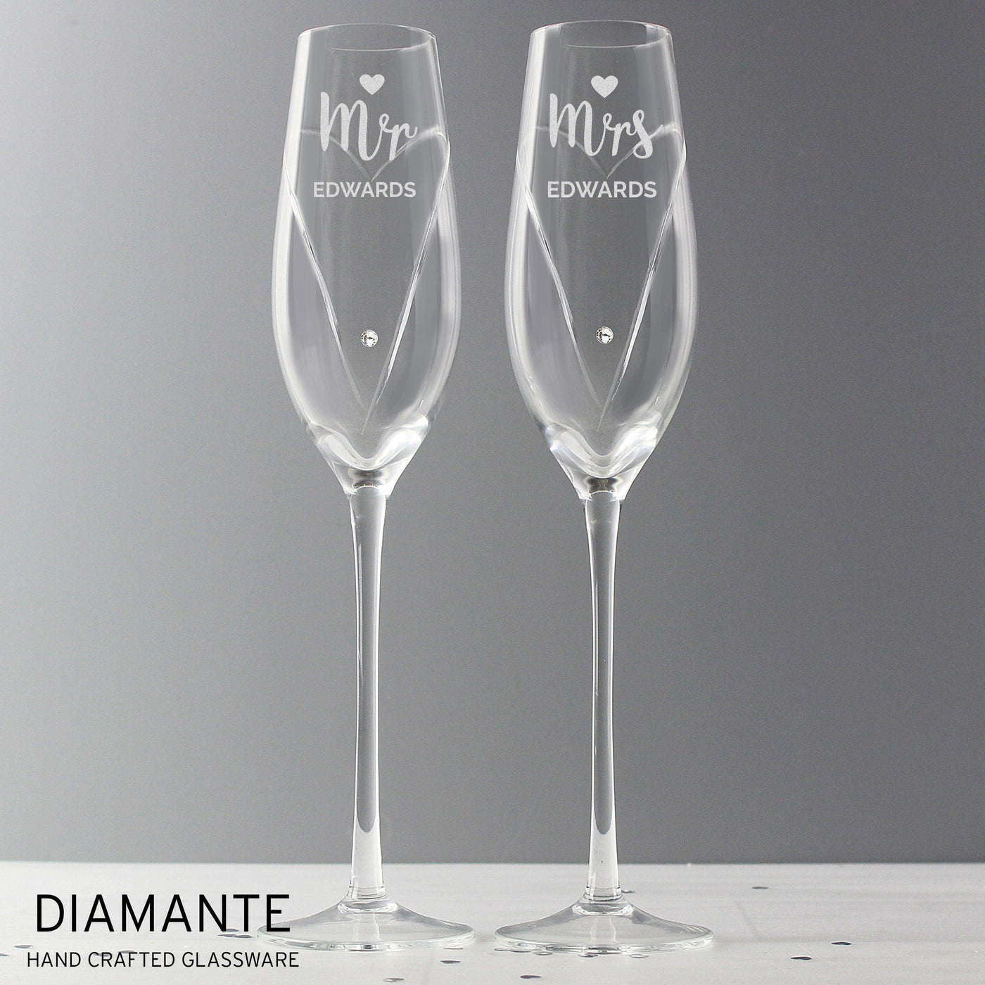 Personalised Hand Cut Mr & Mrs Pair of Flutes in Gift Box - Shop Personalised Gifts