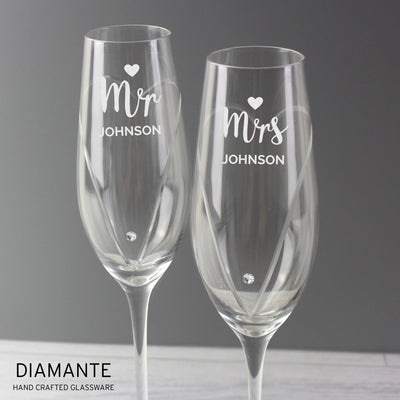 Personalised Hand Cut Mr & Mrs Pair of Flutes in Gift Box - Shop Personalised Gifts