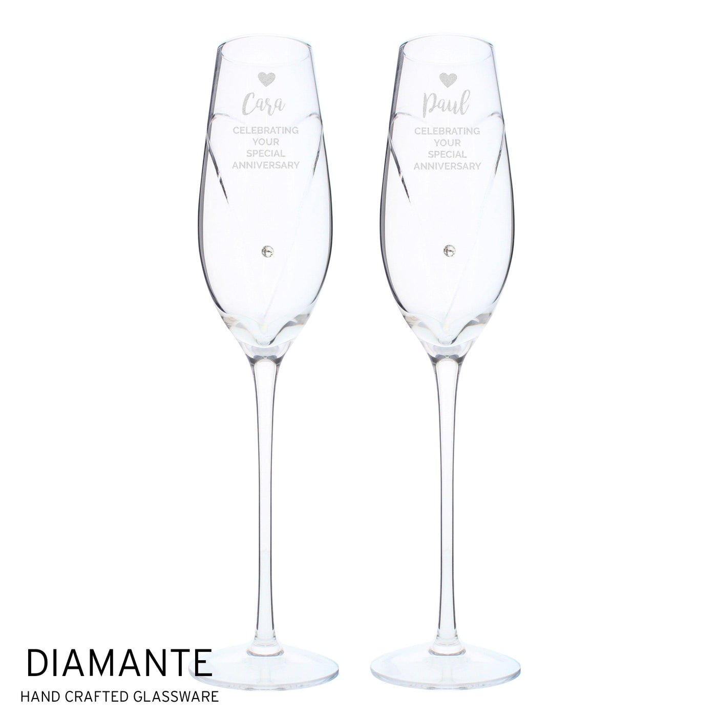 Personalised Hand Cut Heart Celebration Pair of Flutes with Gift Box - Shop Personalised Gifts