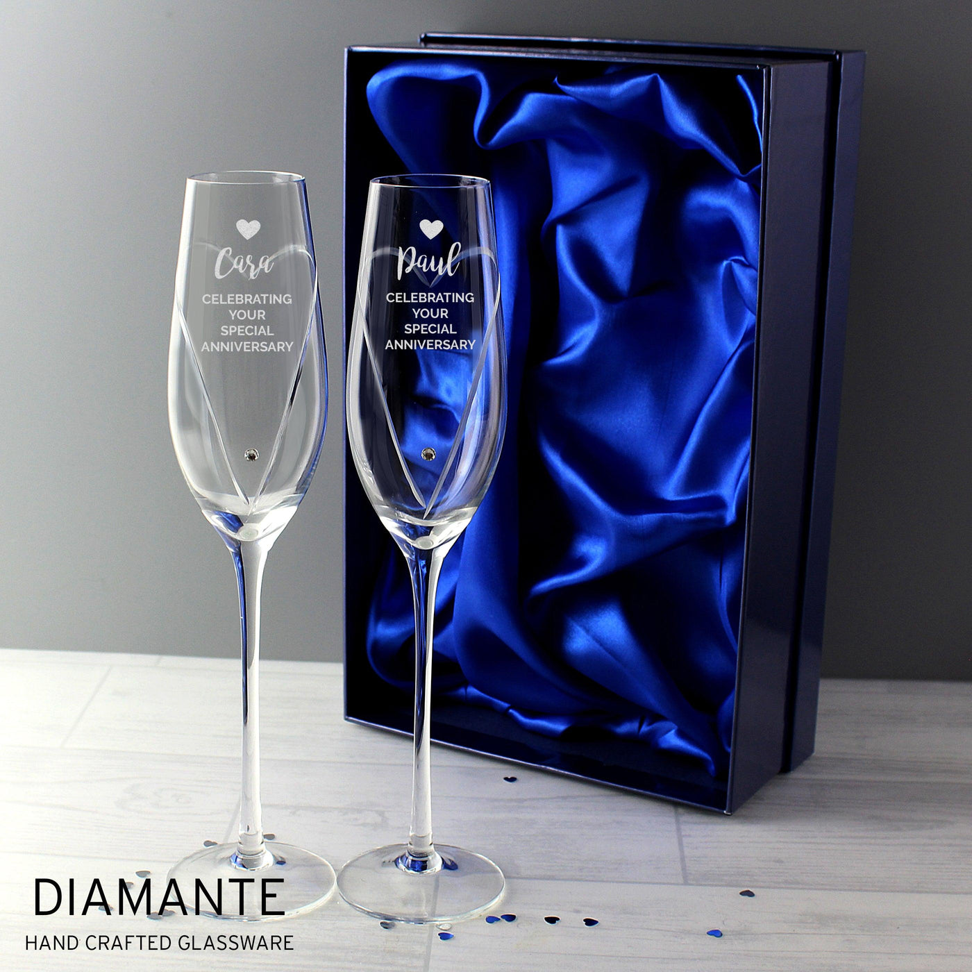 Personalised Hand Cut Heart Celebration Pair of Flutes with Gift Box - Shop Personalised Gifts