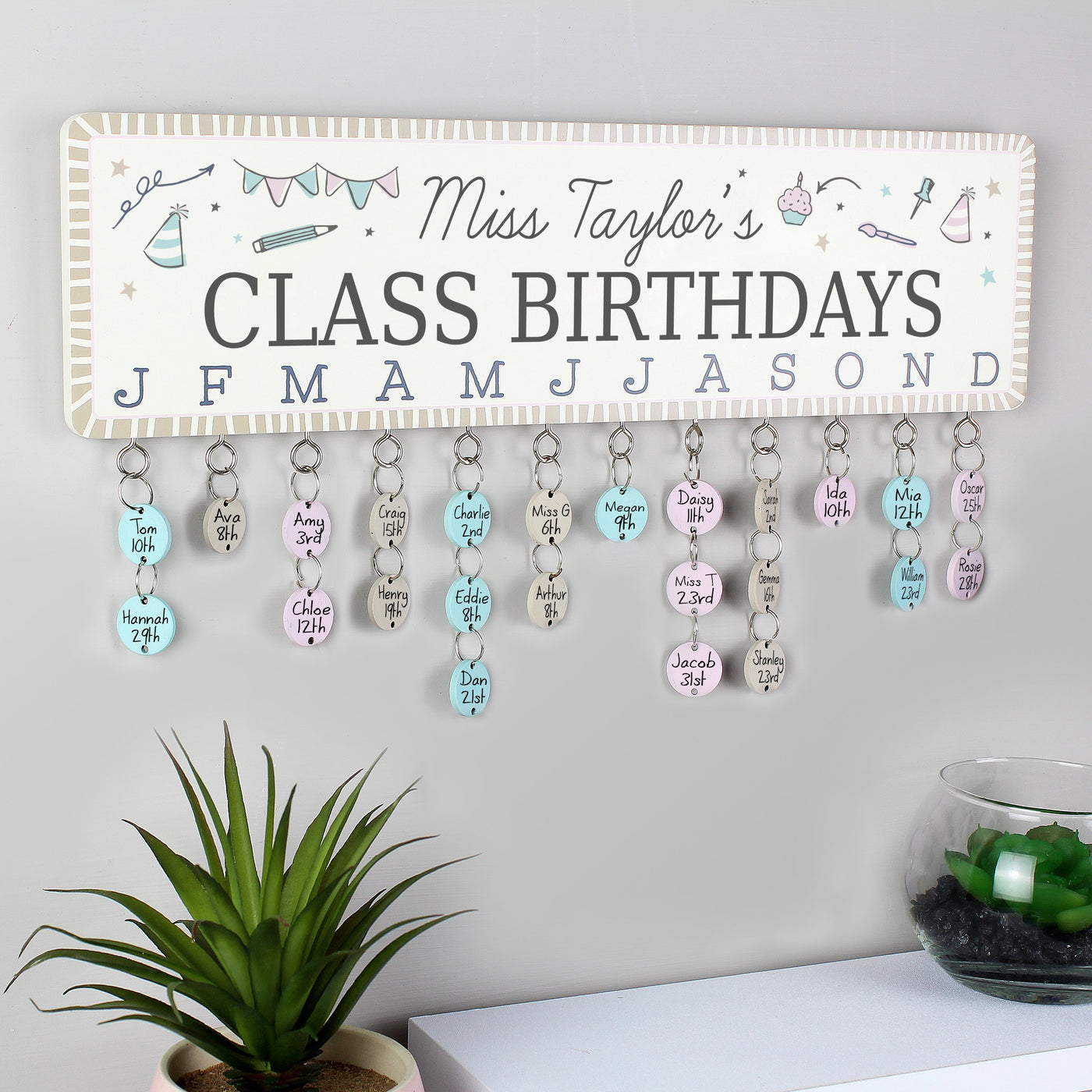 Personalised Classroom Office Birthday Planner Plaque with Customisable Discs - Shop Personalised Gifts