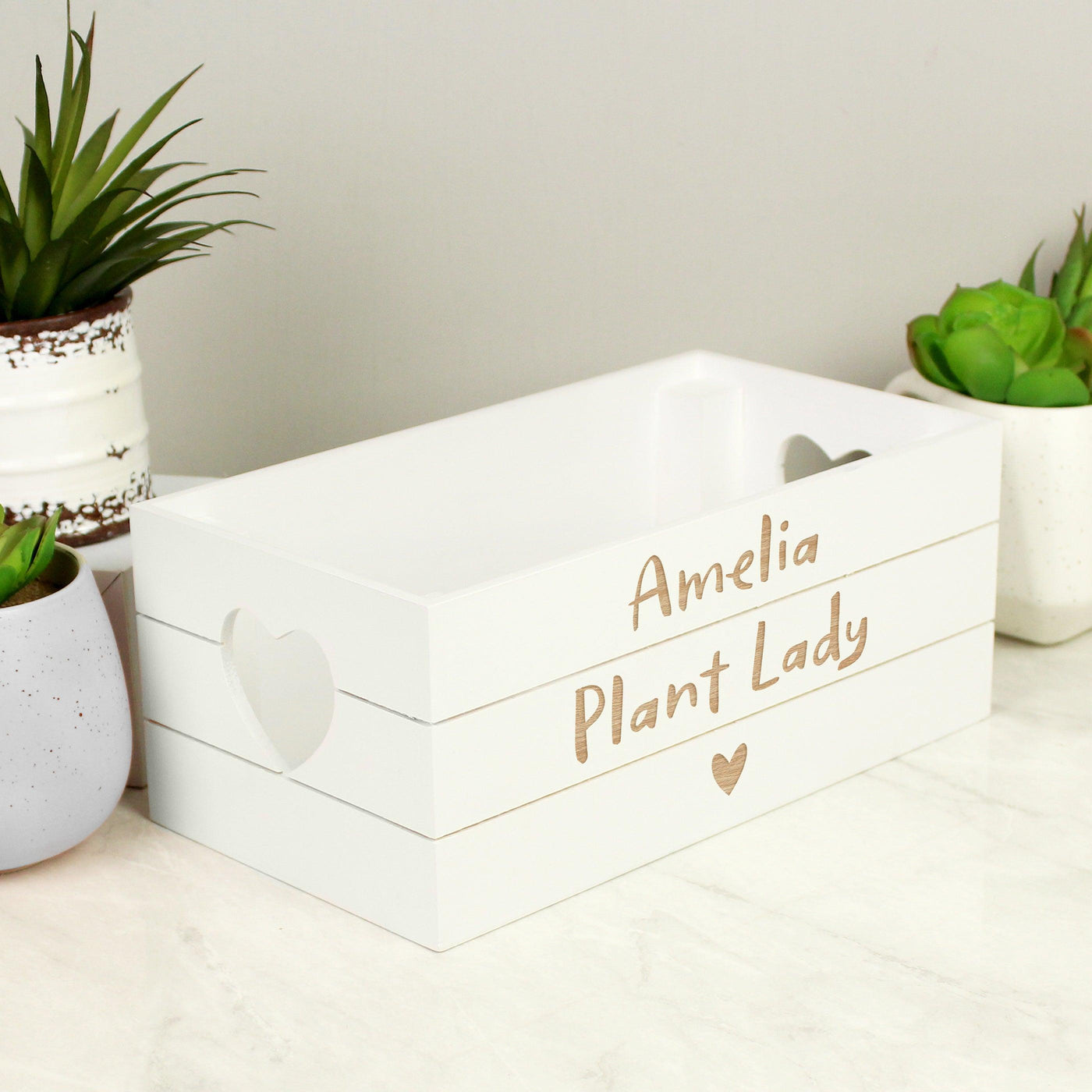 Personalised Free Text Heart White Wooden Crate - Shop Personalised Gifts