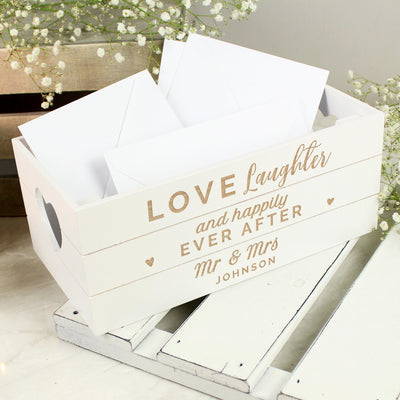 Personalised Love Laughter & ... White Wooden Crate - Shop Personalised Gifts