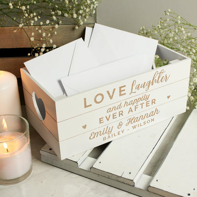 Personalised Love Laughter & ... White Wooden Crate - Shop Personalised Gifts