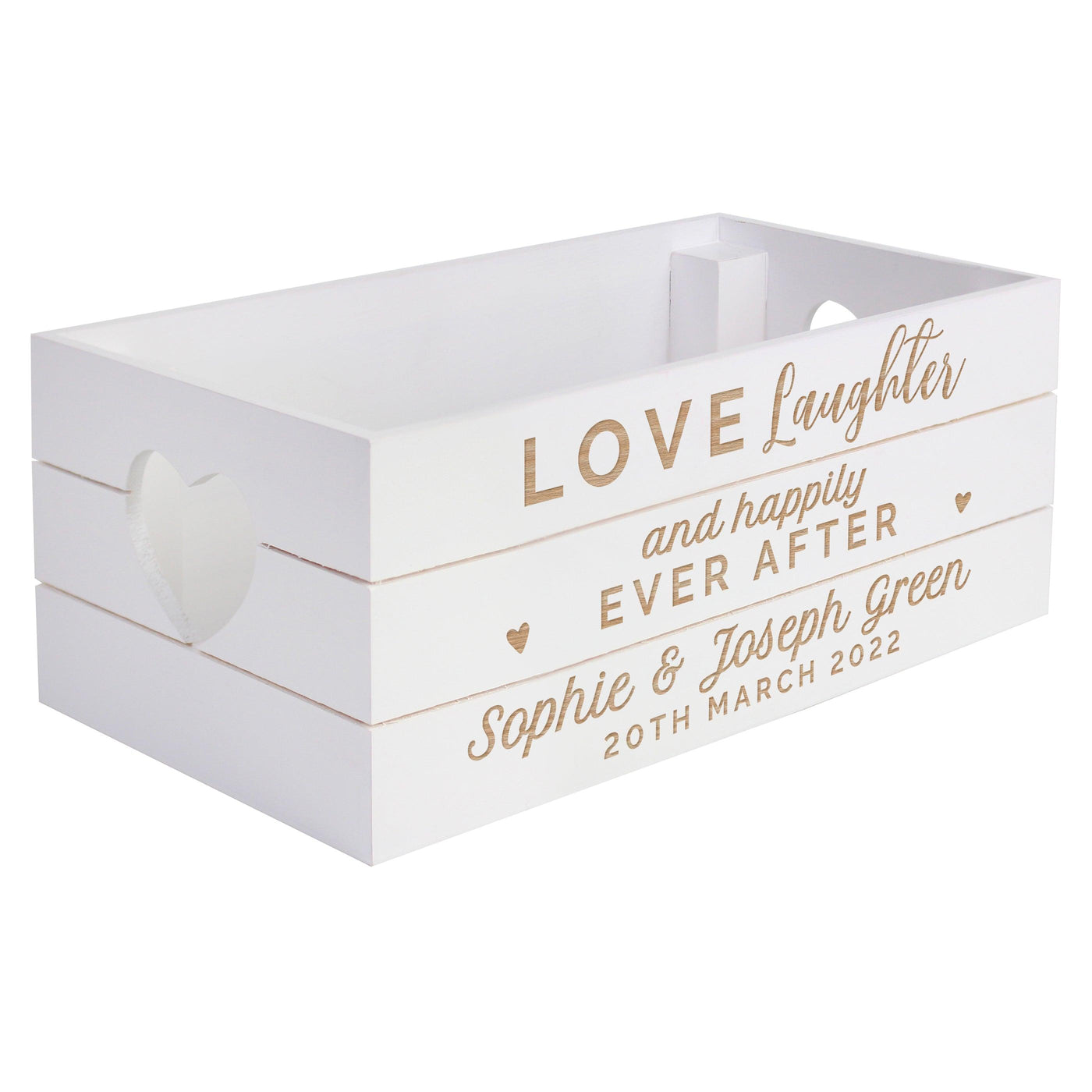 Personalised Love Laughter & ... White Wooden Crate - Shop Personalised Gifts