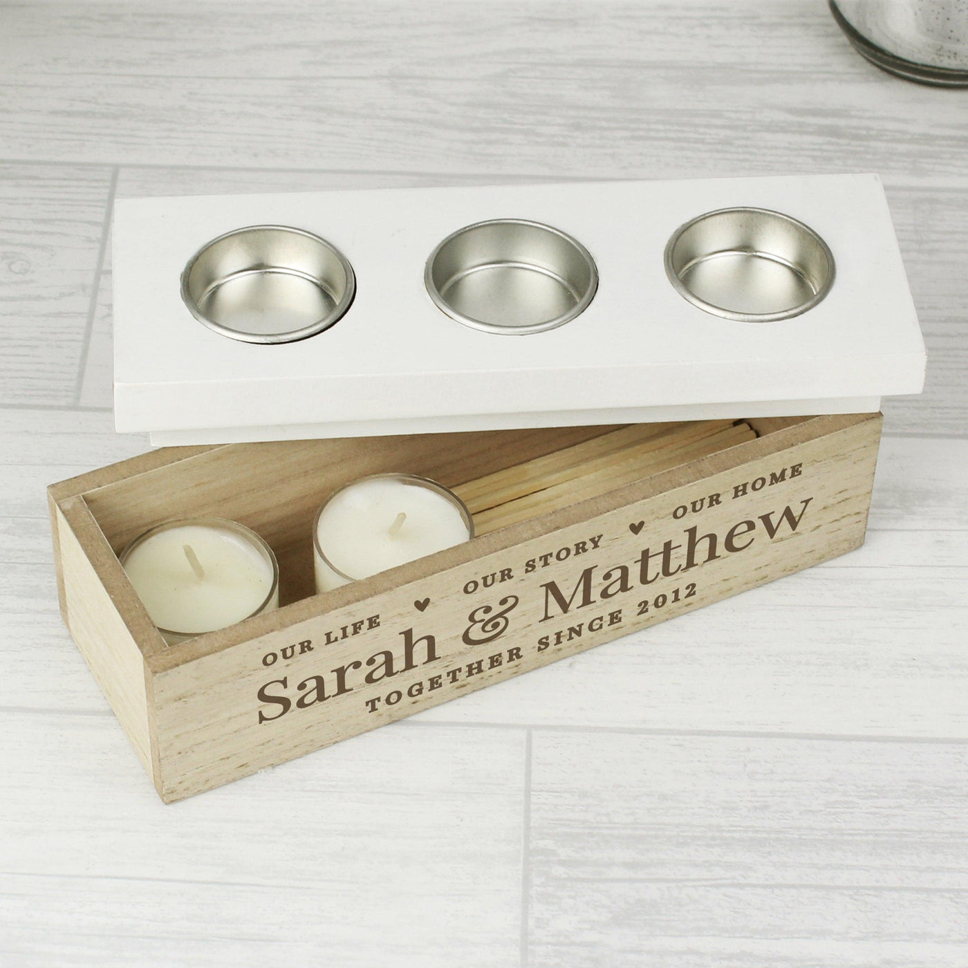 Personalised Our Life, Story & Home Triple Tea Light Box - Shop Personalised Gifts