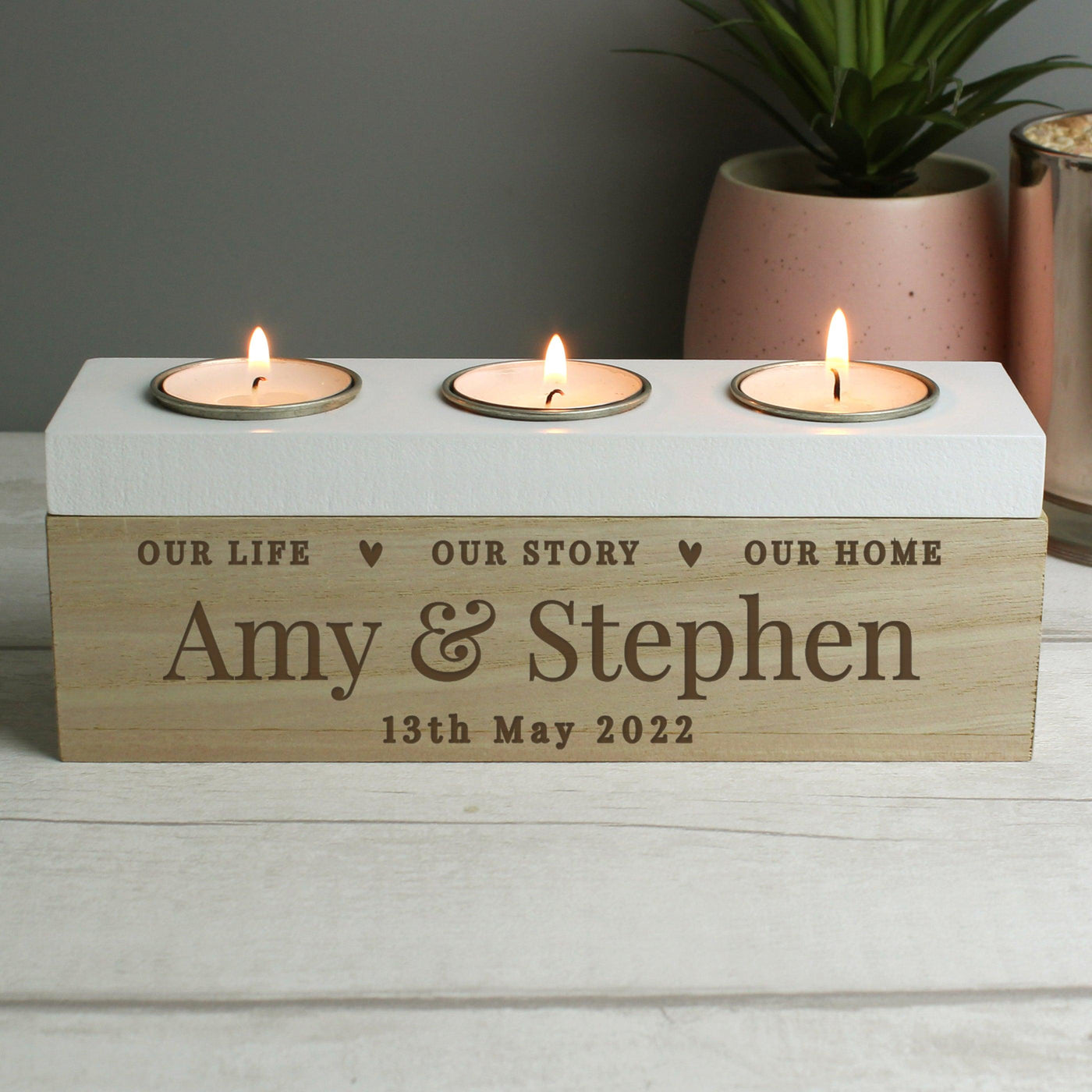 Personalised Our Life, Story & Home Triple Tea Light Box - Shop Personalised Gifts