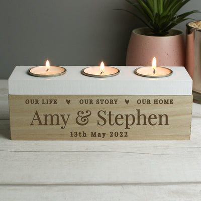 Personalised Our Life, Story & Home Triple Tea Light Box - Shop Personalised Gifts