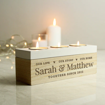 Personalised Our Life, Story & Home Triple Tea Light Box - Shop Personalised Gifts