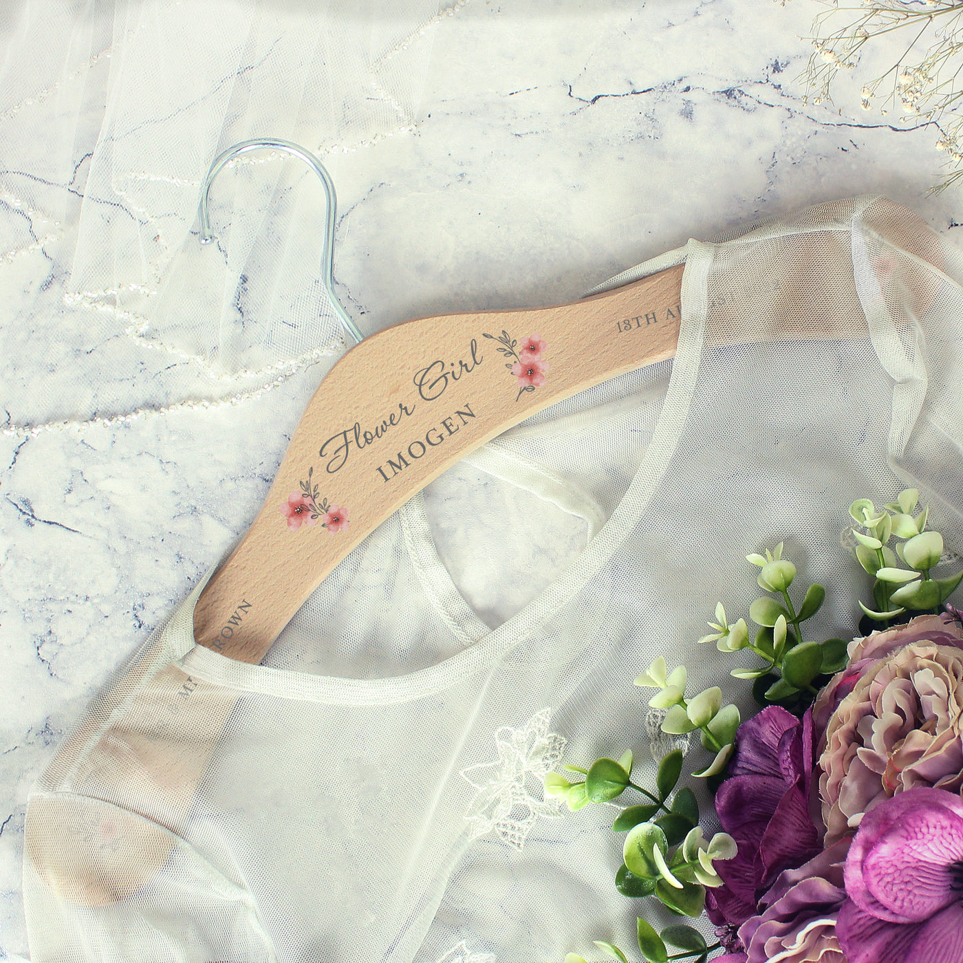 Personalised Pink Floral Wooden Hanger