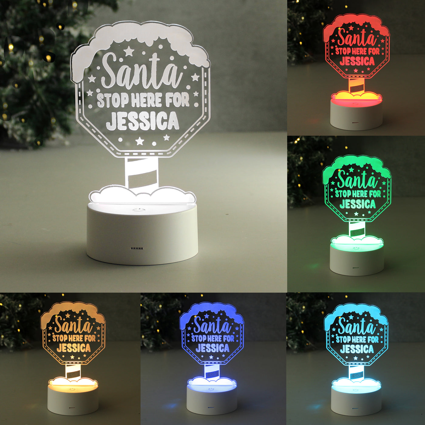 Personalised Santa Stop Here Colour Changing LED Night Light
