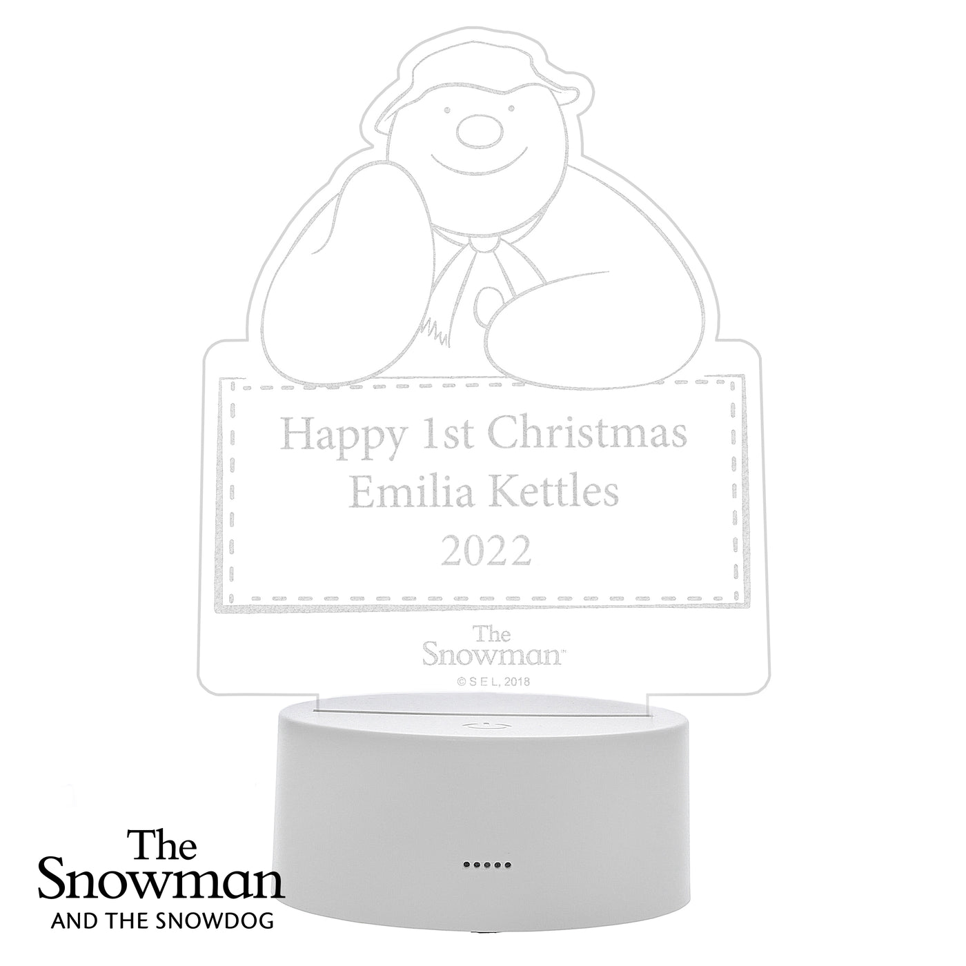 Personalised The Snowman and The Snowdog Colour Changing Decoration & LED Night Light