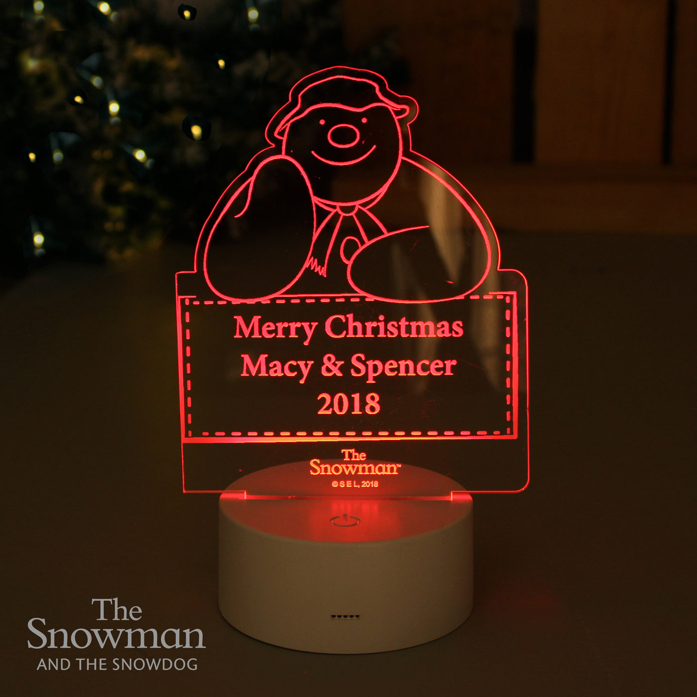 Personalised The Snowman and The Snowdog Colour Changing Decoration & LED Night Light