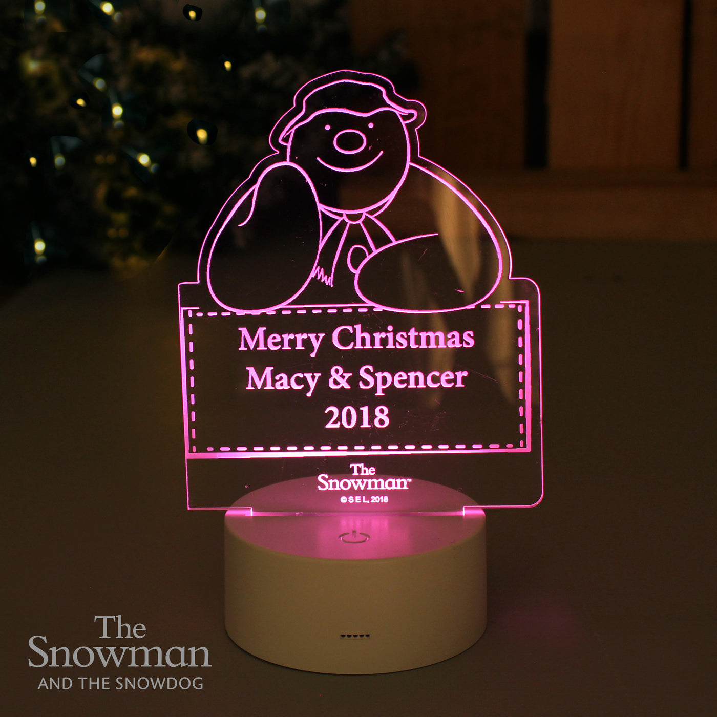 Personalised The Snowman and The Snowdog Colour Changing Decoration & LED Night Light