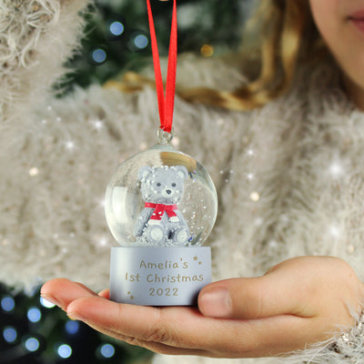Personalised Message Teddy Bear Glitter Snow Globe Tree Hanging Decoration