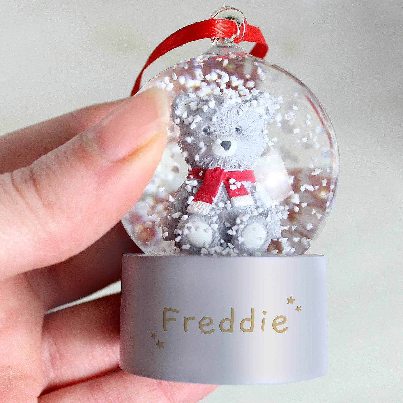 Personalised Name Only Teddy Bear Glitter Snow Globe Tree Hanging Decoration