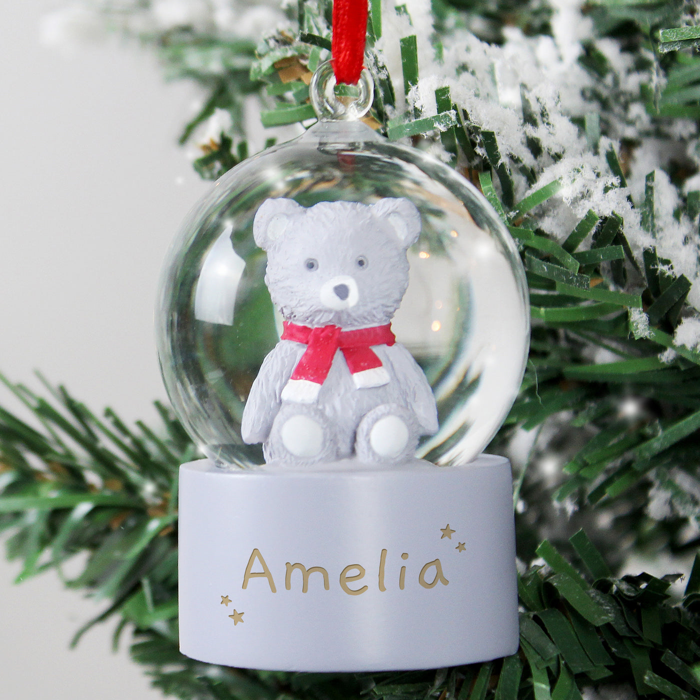 Personalised Name Only Teddy Bear Glitter Snow Globe Tree Hanging Decoration