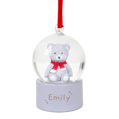 Personalised Name Only Teddy Bear Glitter Snow Globe Tree Hanging Decoration