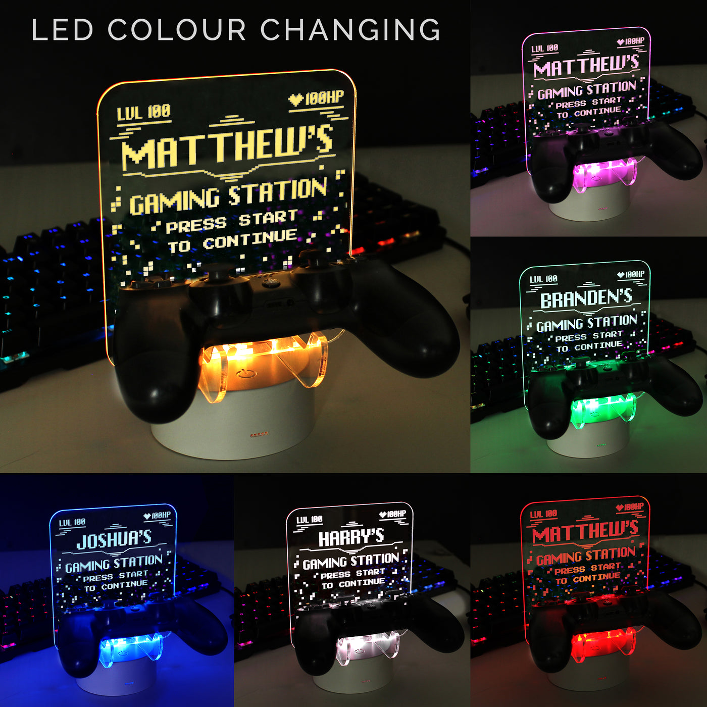 Personalised Gaming Controller Holder LED Colour Changing Night Light