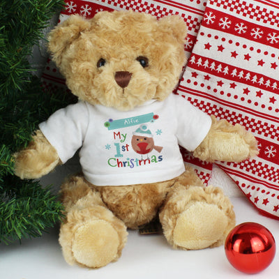 Personalised Felt Stitch Robin My 1st Christmas Teddy Bear - Shop Personalised Gifts