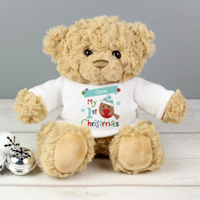 Personalised Felt Stitch Robin My 1st Christmas Teddy Bear - Shop Personalised Gifts