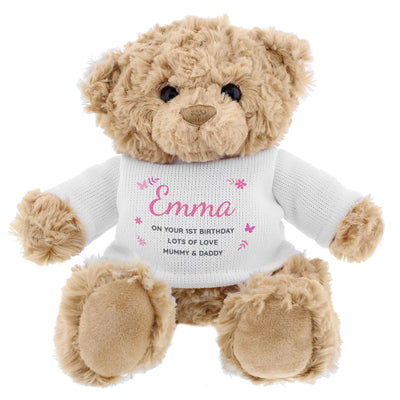 Personalised Pink Name & Message Teddy Bear - Shop Personalised Gifts