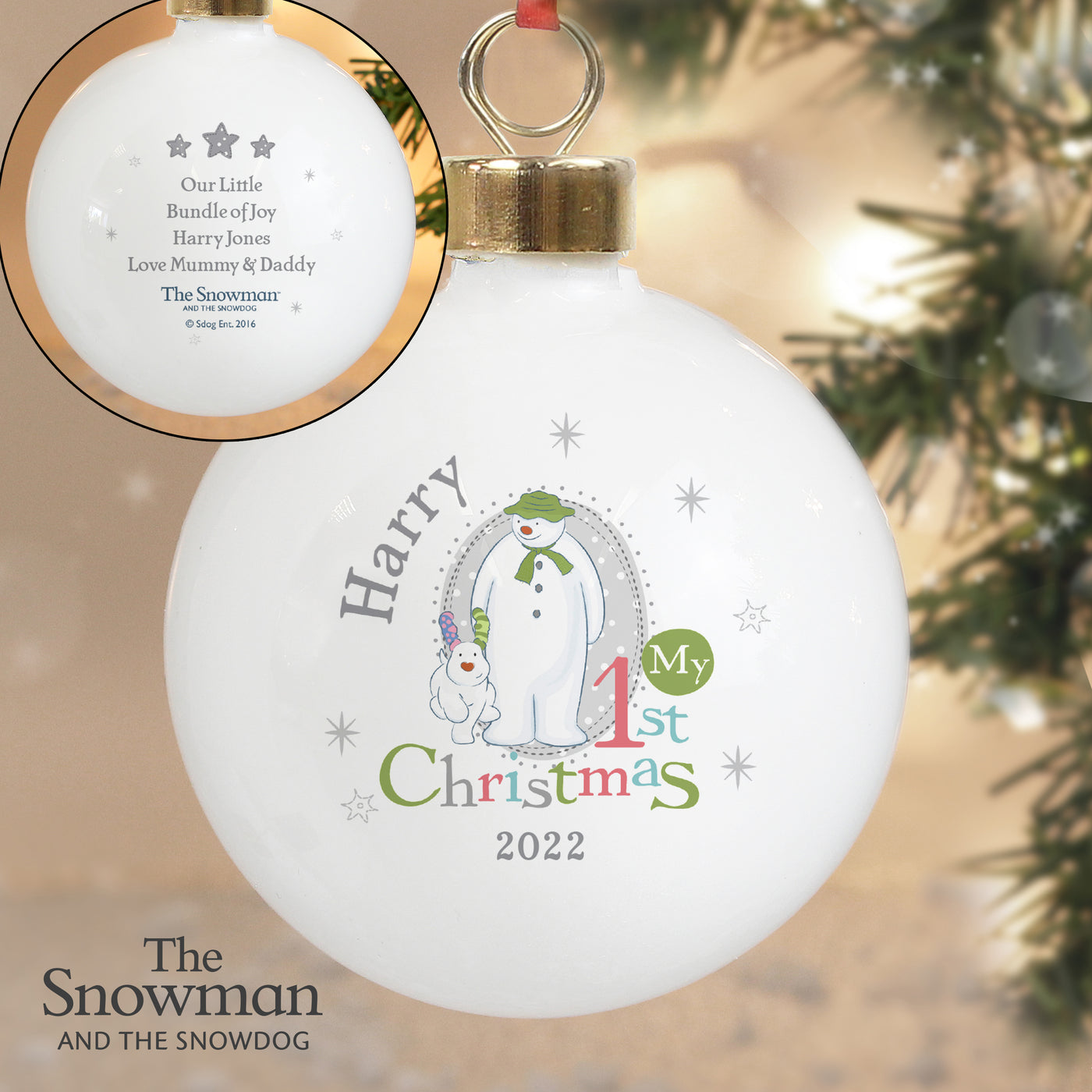 Personalised The Snowman and the Snowdog My 1st Christmas Bauble