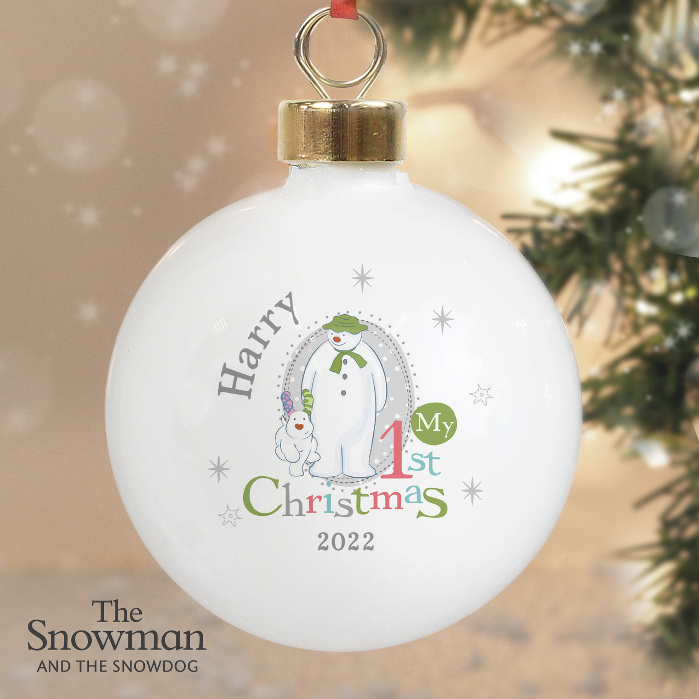 Personalised The Snowman and the Snowdog My 1st Christmas Pink Bauble
