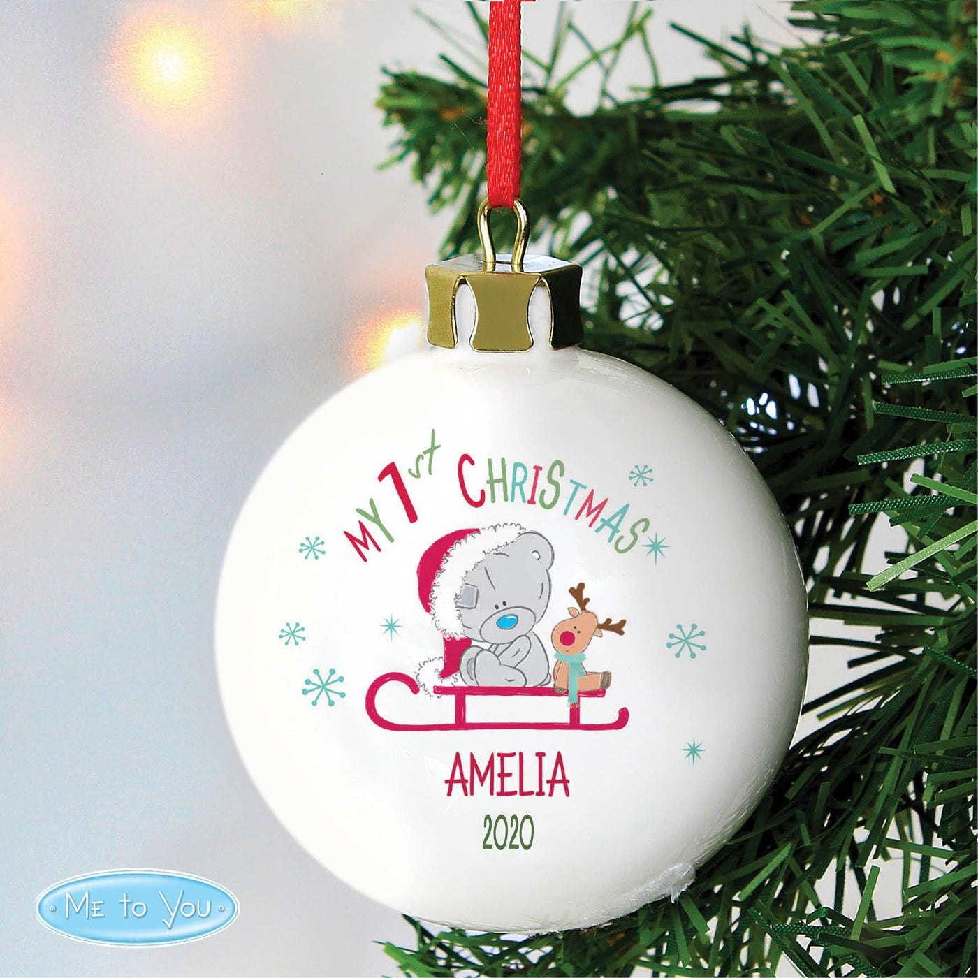 Personalised Tiny Tatty Teddy My 1st Christmas Sleigh Bauble - Shop Personalised Gifts
