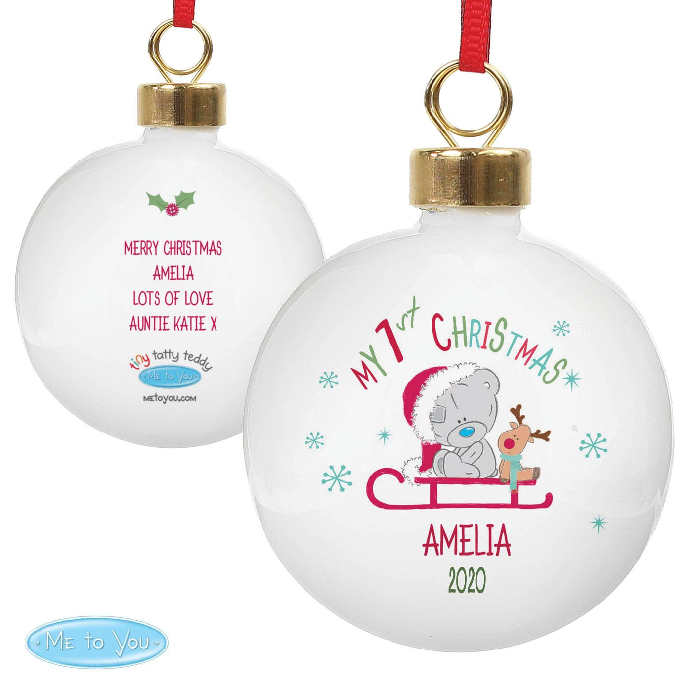 Personalised Tiny Tatty Teddy My 1st Christmas Sleigh Bauble - Shop Personalised Gifts