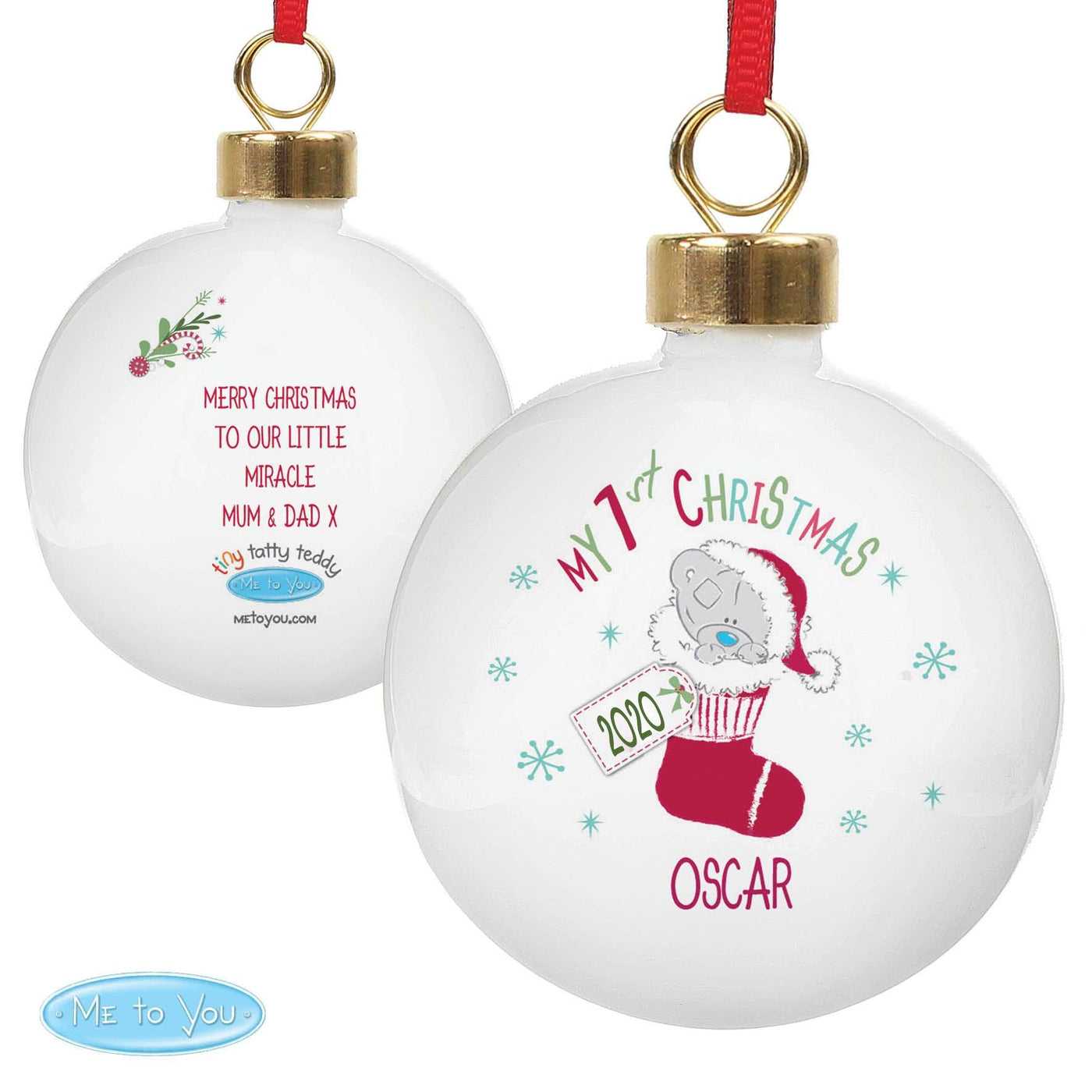Personalised Tiny Tatty Teddy My 1st Christmas Stocking Bauble - Shop Personalised Gifts