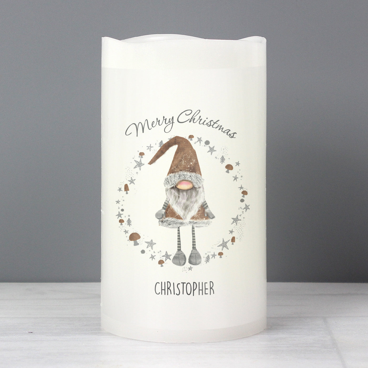 Personalised Scandinavian Christmas Gnome LED Candle - Shop Personalised Gifts