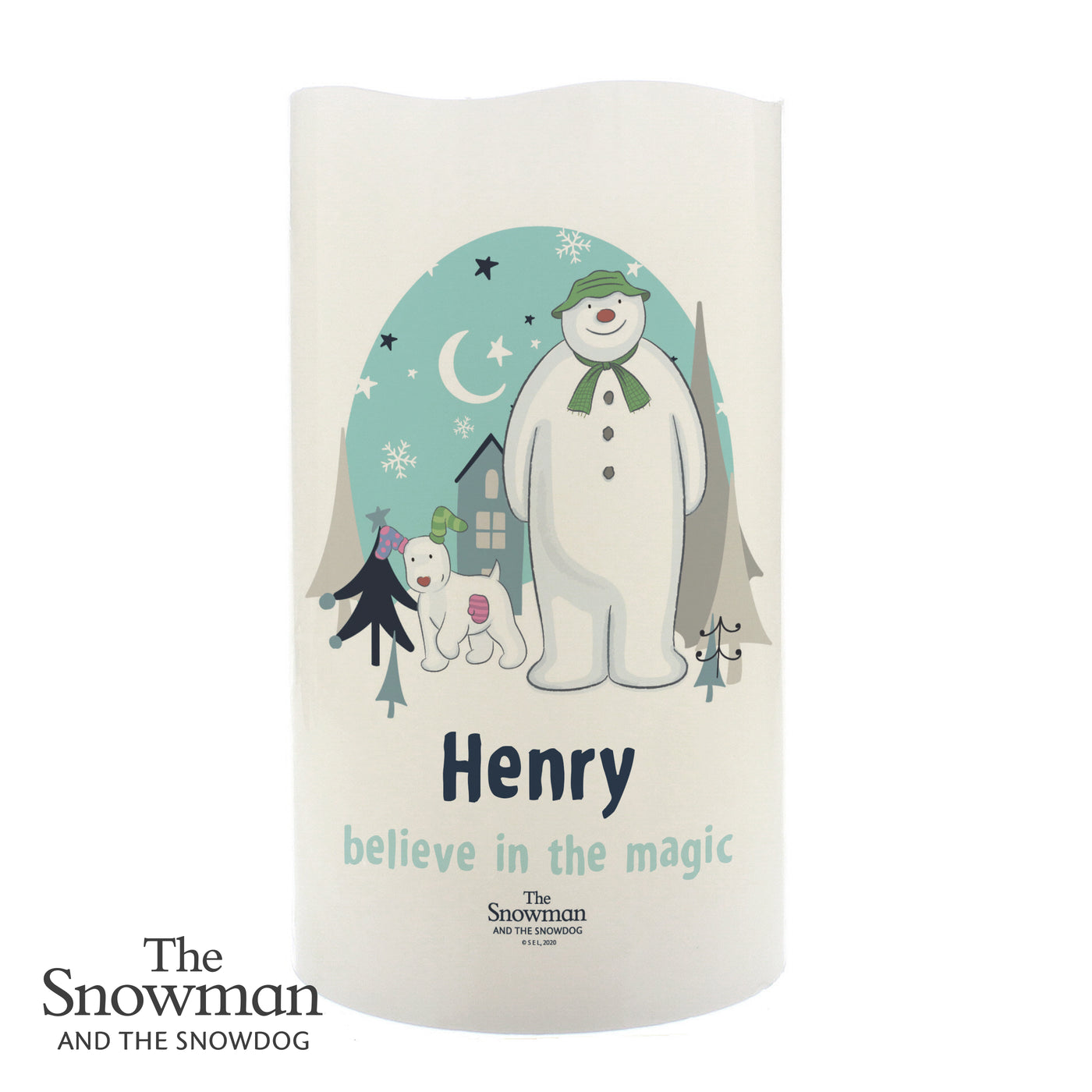 Personalised The Snowman and the Snowdog LED Candle