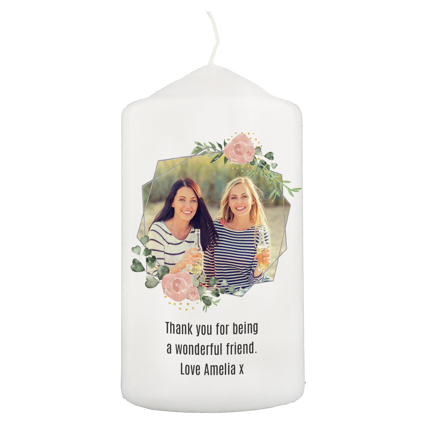 Personalised Floral Abstract Photo Upload Pillar Wax Candle