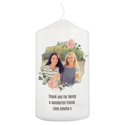 Personalised Floral Abstract Photo Upload Pillar Wax Candle