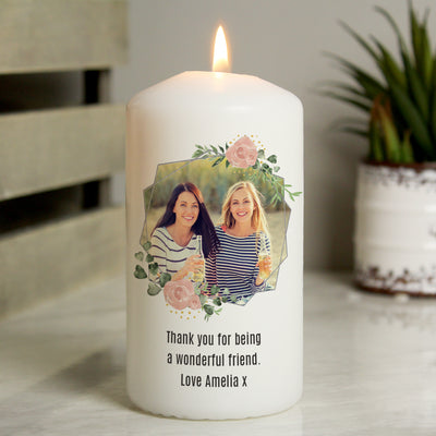 Personalised Floral Abstract Photo Upload Pillar Wax Candle