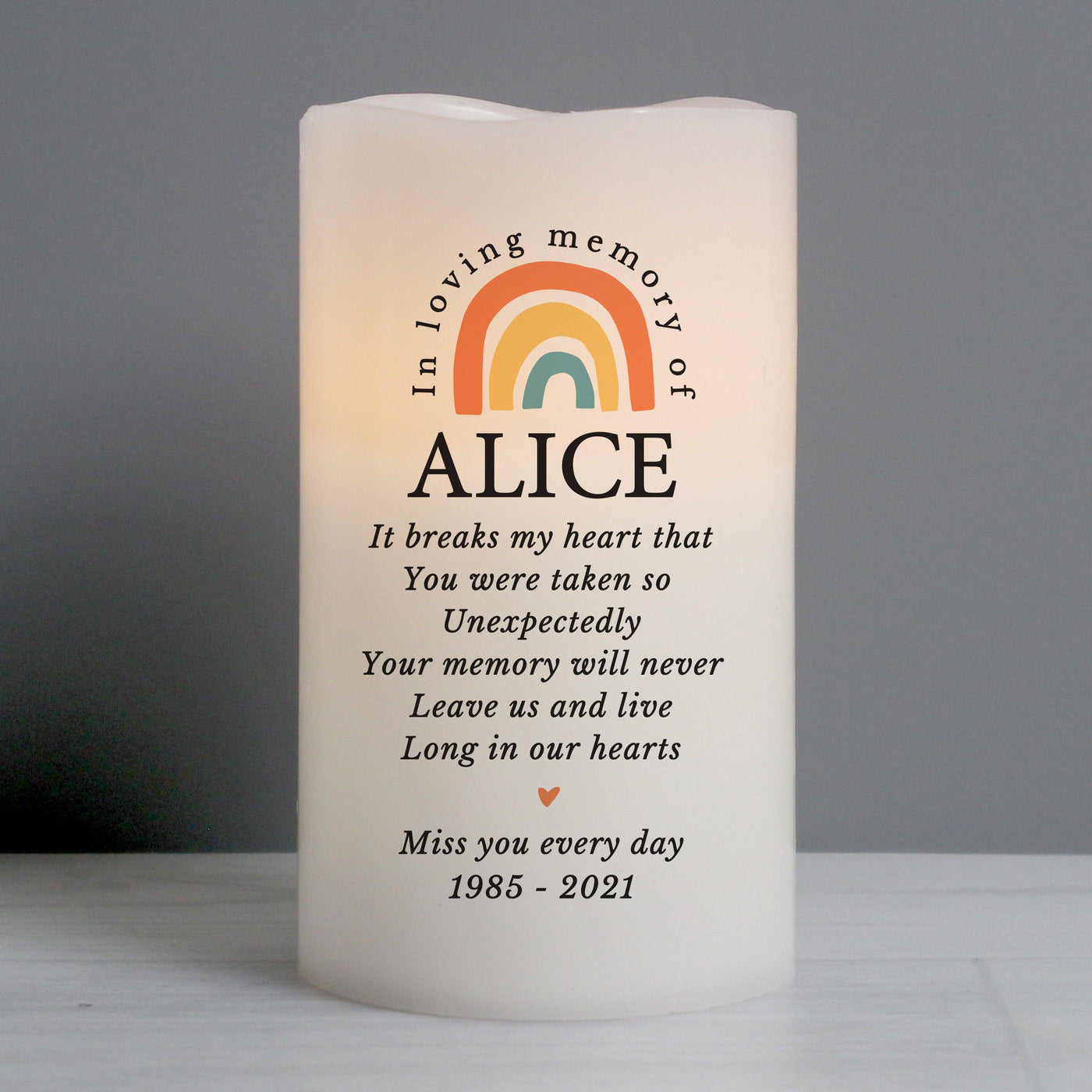 Personalised In Loving Memory Rainbow LED candle - Shop Personalised Gifts