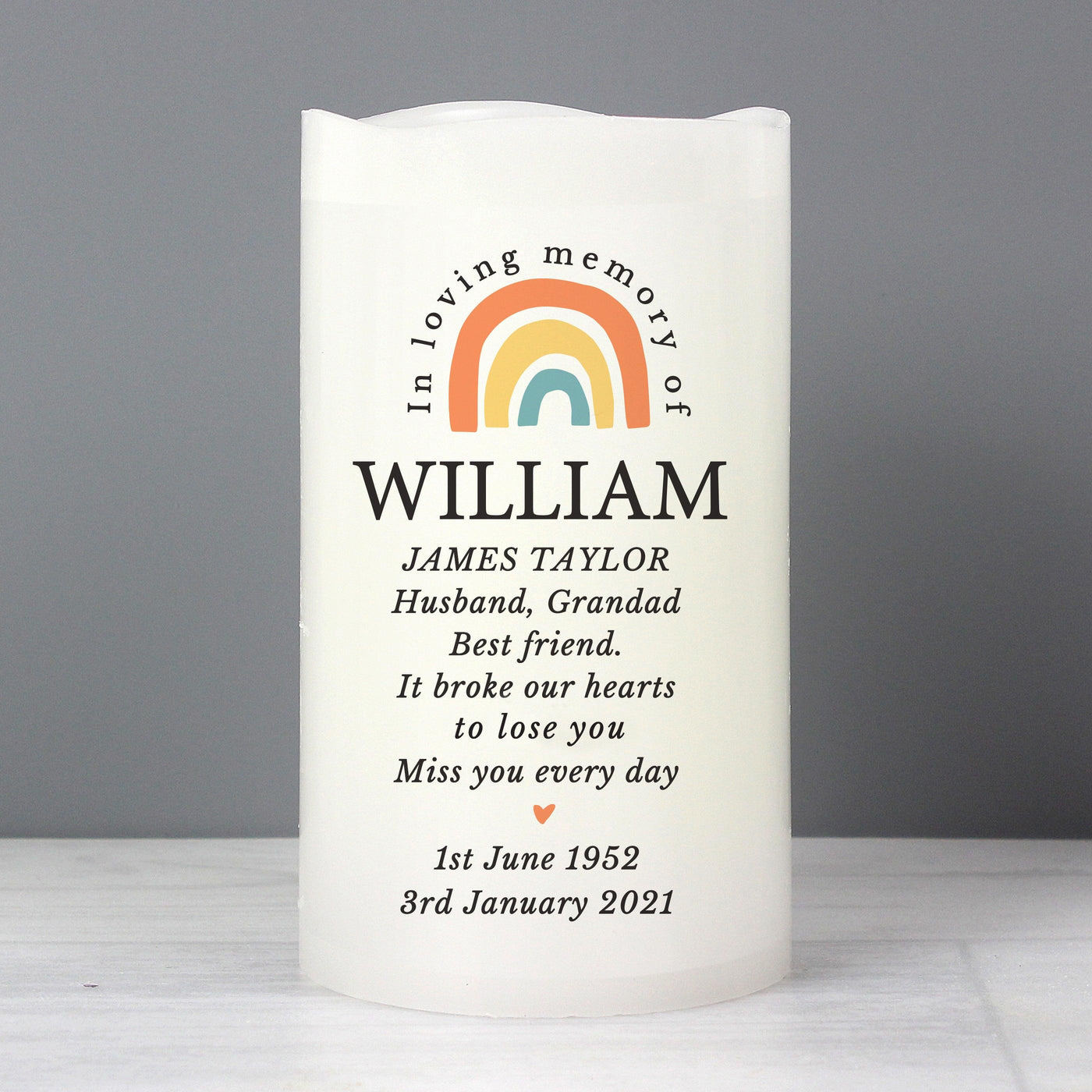 Personalised In Loving Memory Rainbow LED candle - Shop Personalised Gifts