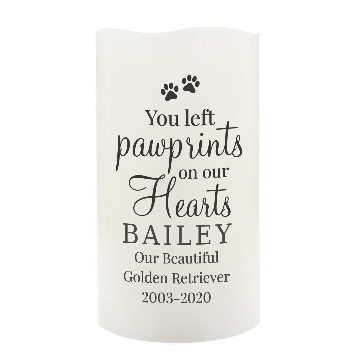 Personalised Pawprints On Our Hearts LED Candle - Shop Personalised Gifts