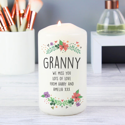 Personalised Floral Wax Pillar Candle - Shop Personalised Gifts