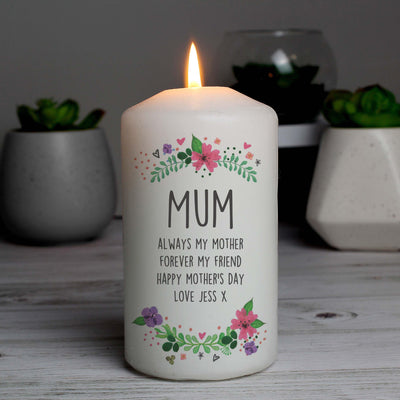 Personalised Floral Wax Pillar Candle - Shop Personalised Gifts