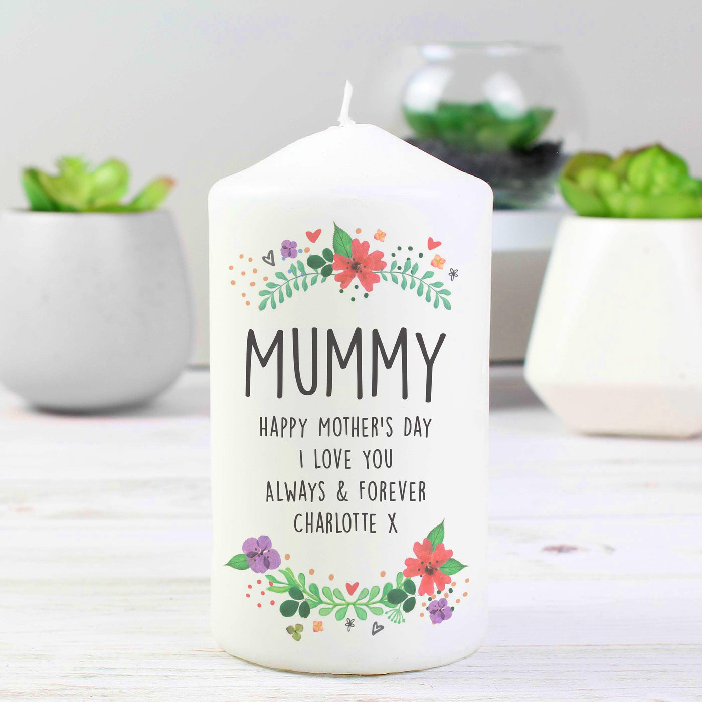 Personalised Floral Wax Pillar Candle - Shop Personalised Gifts