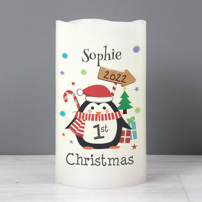 Personalised 1st Christmas Penguin LED Candle - Shop Personalised Gifts