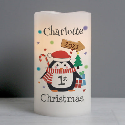 Personalised 1st Christmas Penguin LED Candle - Shop Personalised Gifts
