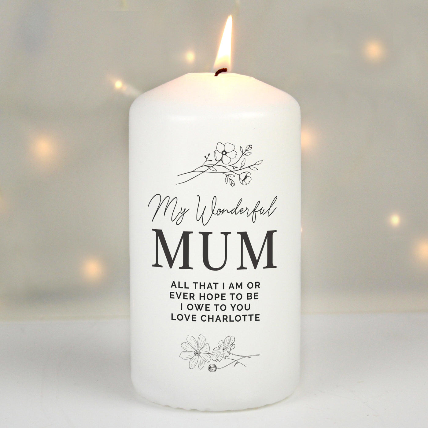 Personalised Floral Wax Pillar Candle - Shop Personalised Gifts