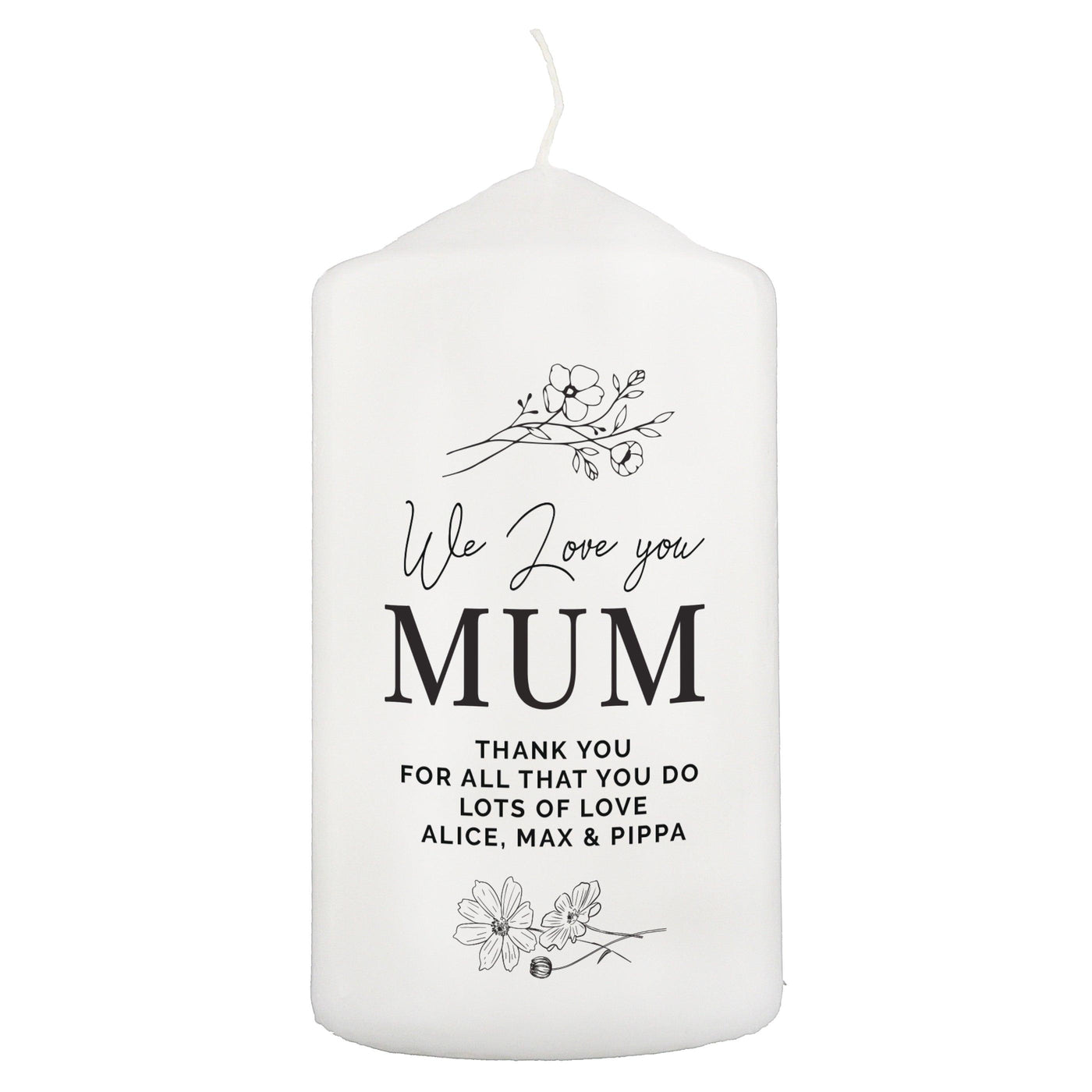 Personalised Floral Wax Pillar Candle - Shop Personalised Gifts