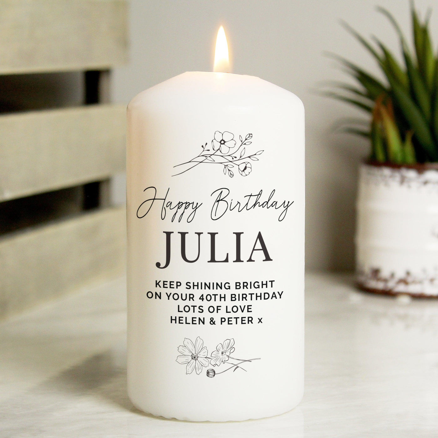 Personalised Floral Wax Pillar Candle - Shop Personalised Gifts