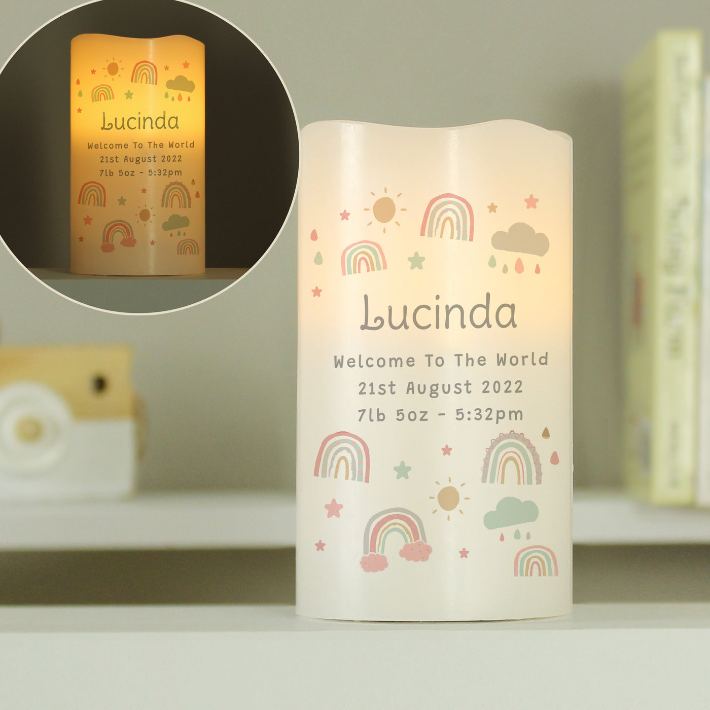 Personalised Rainbow Nightlight LED Candle